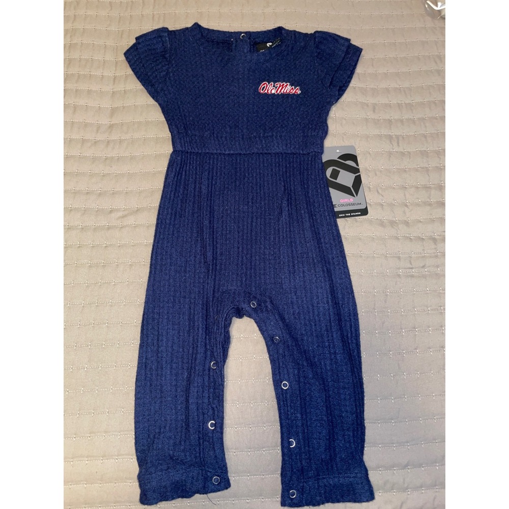 Colosseum Ole Miss Rebels Girls Navy Ribbed Romper 6-12 Months NCAA Gameday
